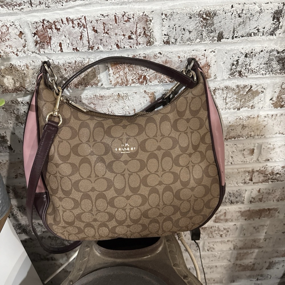 Coach C Logo Pink Brown Harley East West Shoulder Crossbody Purse Bag Authentic